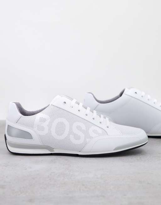 Zapatillas de deporte blancas con logo grande de cuero Saturn Low de Boss