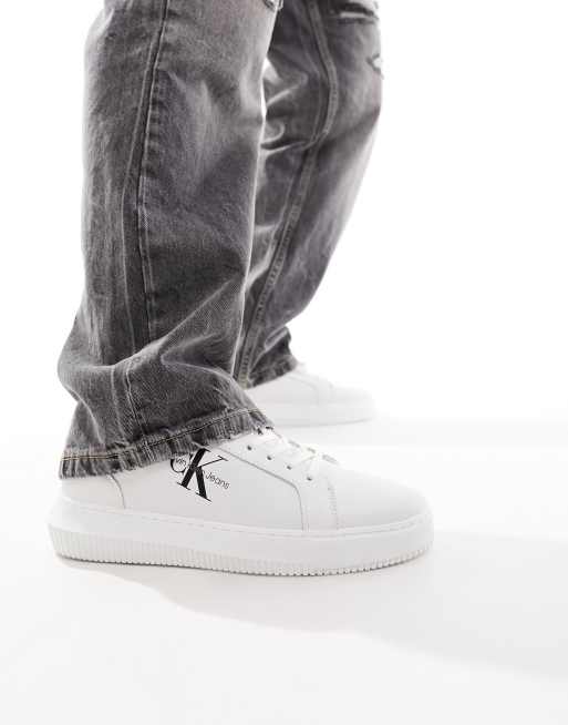 Zapatillas de deporte blancas con monograma del logo, suela cupsole y cordones de Calvin Klein Jeans