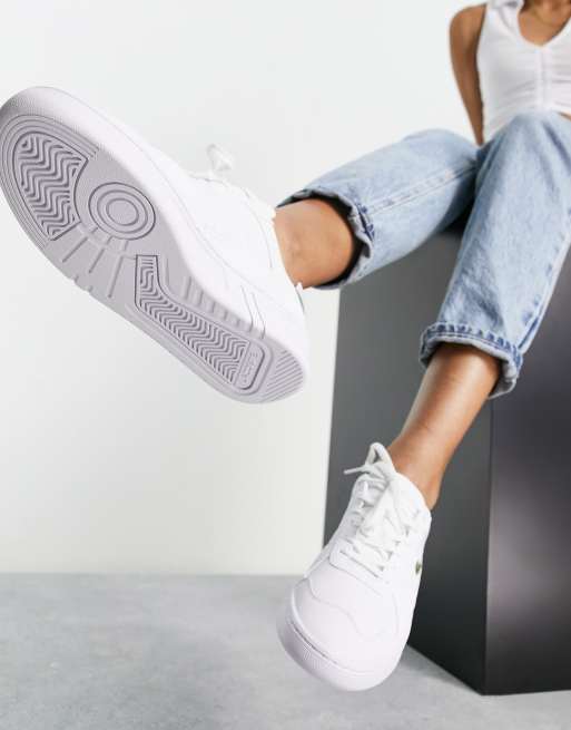 Zapatillas de deporte blancas con paneles mixtos trabilla trasera color tinta de cuero Perf Shot Lacoste ASOS