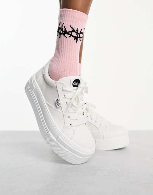 Zapatillas de deporte blancas con plataforma plana Vegan Paired de Buffalo, 3 de 4