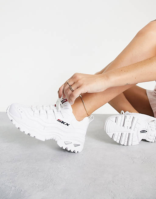 Gimnasta Camarada Hacia arriba Zapatillas de deporte blancas con suela gruesa Energy SKX de Skechers | ASOS