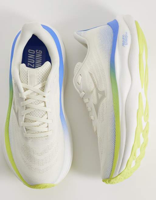 Zapatillas de deporte blancas y azules Wave Sky 9 de Mizuno, 3 de 5