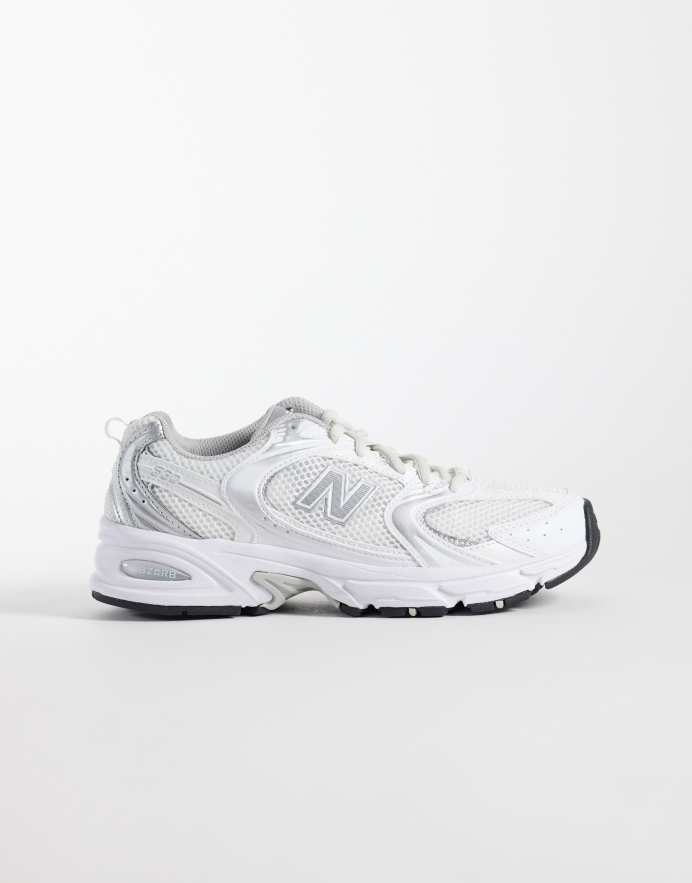 New Balance Zapatillas de deporte blancas y plateadas 530 de Munsell White/Silver Metallic