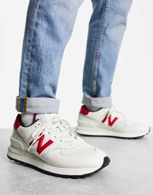 suspensión movimiento Catástrofe Zapatillas de deporte blancas y rojas premium 574 de New Balance | ASOS