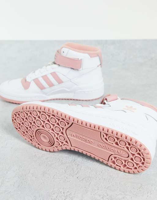 Zapatillas de deporte blancas y rosas Forum Mid de adidas Originals