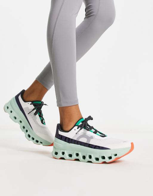 Tenis On Running CLOUDMONSTER Blanco Plata Mujer