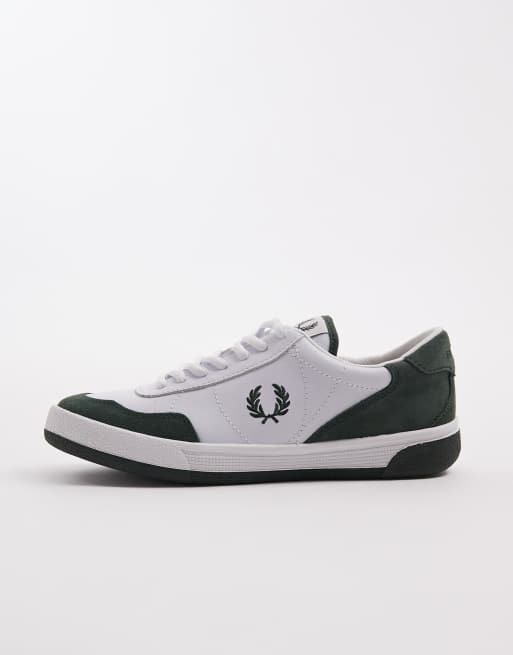 Zapatillas de deporte blancas y verdes de ante y cuero B11 de Fred Perry, 2 de 5
