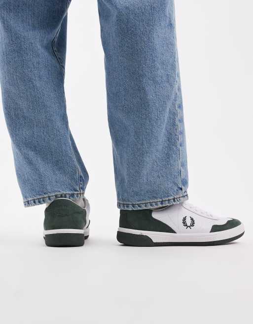 Zapatillas de deporte blancas y verdes de ante y cuero B11 de Fred Perry, 3 de 5
