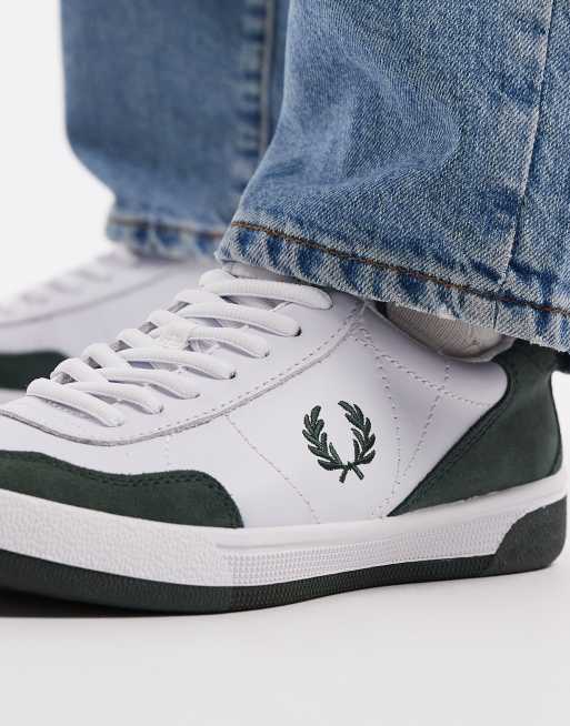 Zapatillas de deporte blancas y verdes de ante y cuero B11 de Fred Perry, 4 de 5
