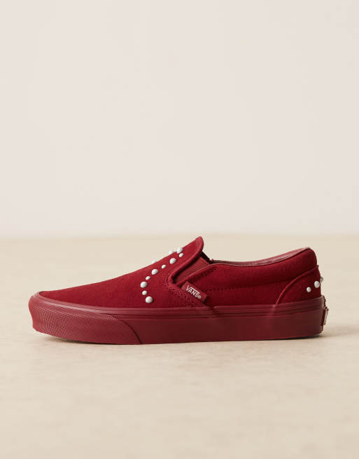 Zapatillas de deporte burdeos integrales sin cierres con detalle de perlas de Vans Classic, 2 de 5