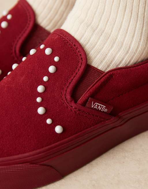 Zapatillas de deporte burdeos integrales sin cierres con detalle de perlas de Vans Classic, 3 de 5