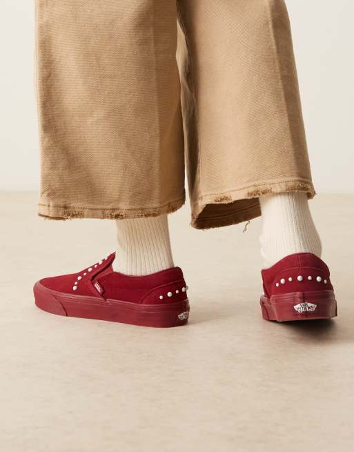 Zapatillas de deporte burdeos integrales sin cierres con detalle de perlas de Vans Classic, 4 de 5