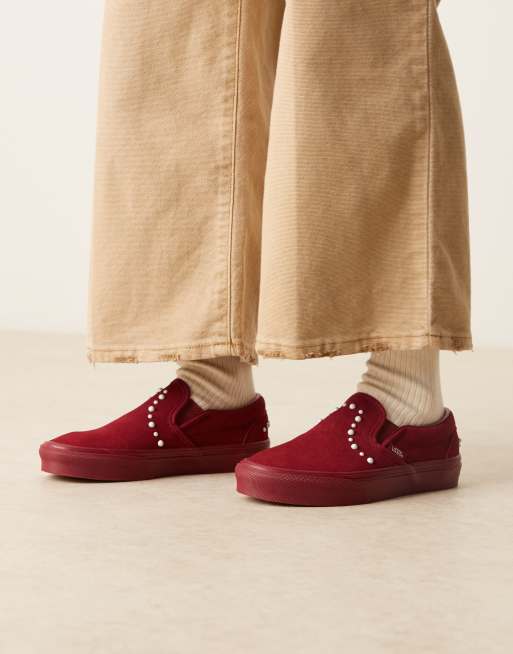 Zapatillas de deporte burdeos integrales sin cierres con detalle de perlas de Vans Classic, 5 de 5