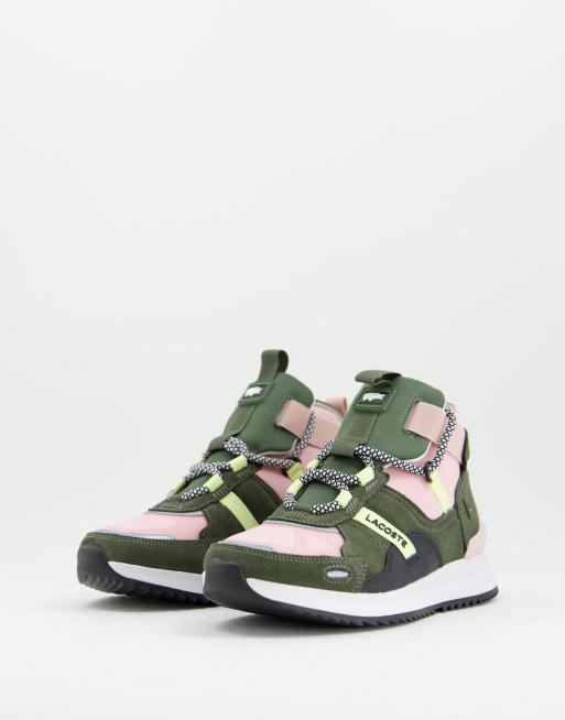 Zapatillas de deporte color caqui y rosa claro hi-top Run de Lacoste