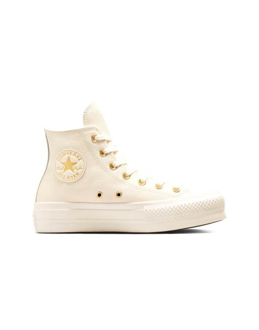 Zapatillas de deporte color crema con plataforma y herraje dorado Chuck Taylor All Star Lift Hi de Converse