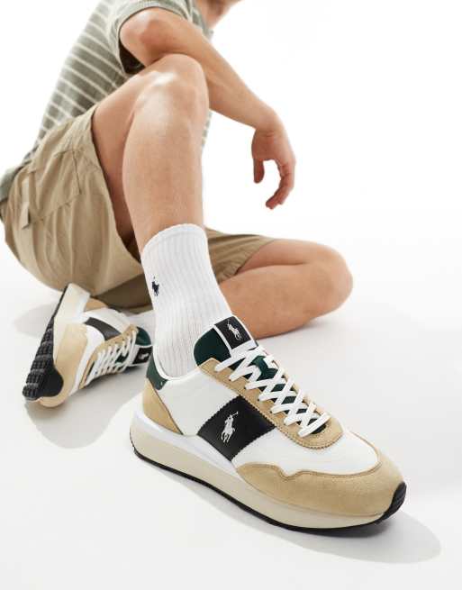 Zapatillas de deporte color crema y verdes con logo de mezcla de ante Train '89 de Polo Ralph Lauren