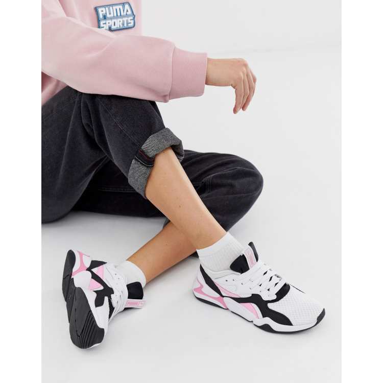 Chispa  chispear No quiero Vagabundo Zapatillas de deporte con colour block estilo años 90 en blanco y rosa Nova  de Puma | ASOS