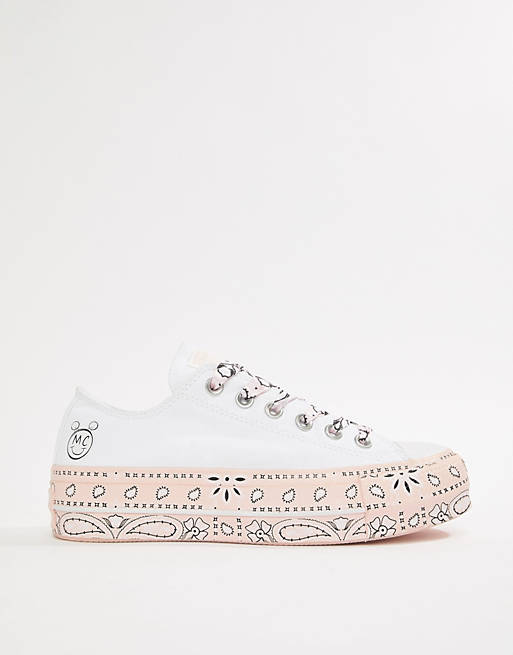 Mejora Adversario clásico Zapatillas de deporte con plataforma en blanco y rosa con estampado de  bandana All Star de Converse X Miley Cyrus | ASOS