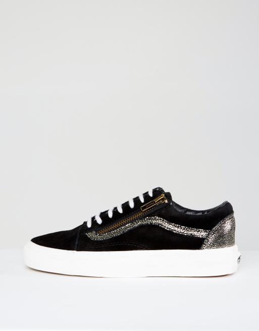 Zapatillas de deporte en negro y dorado con cremallera Old Skool de Vans