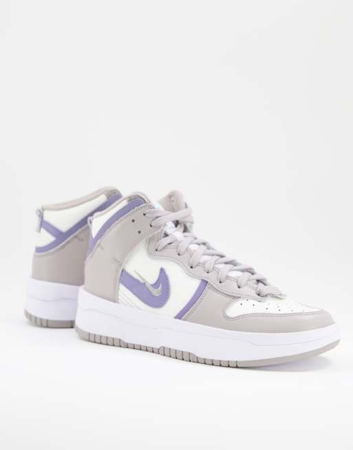 Zapatillas de deporte grises, blanco hueso y violetas Dunk Hi Rebel de Nike
