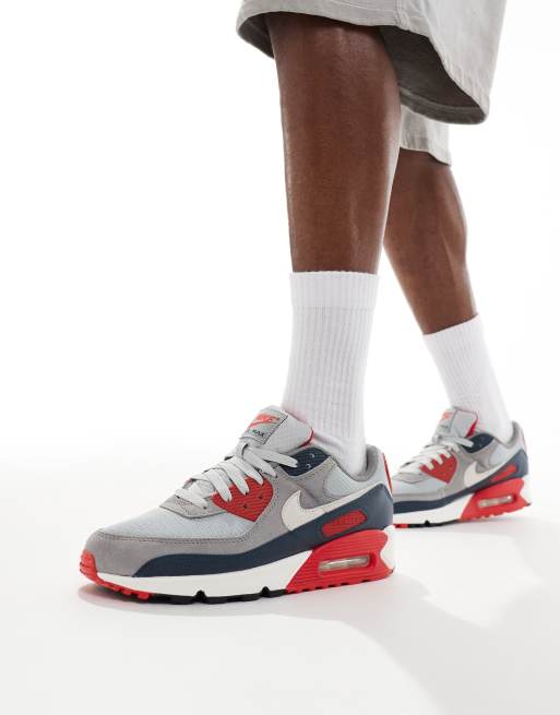 Zapatillas de deporte grises y rojas Air Max 90 de Nike ASOS