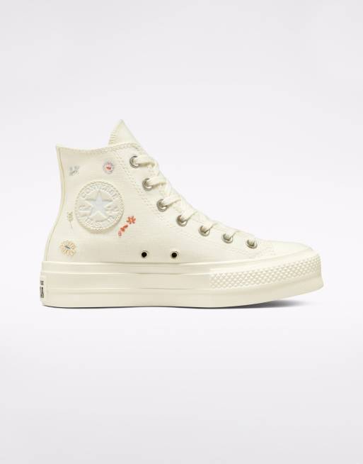 Nueva llegada por favor confirmar la nieve Zapatillas de deporte hi-top blancas con plataforma y detalle de flores  bordadas Chuck Taylor Lift Hi Things to Grow de Converse | ASOS