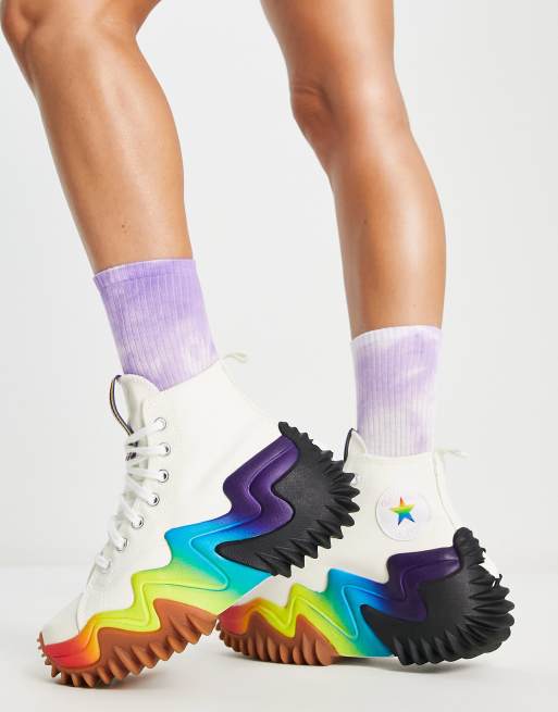 Zapatillas de hi-top blancas y arcoíris con plataforma Pride Run Star Motion Hi de Converse | ASOS