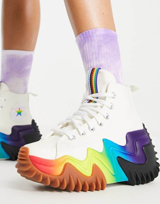 Zapatillas de hi-top blancas y arcoíris con plataforma Pride Run Star Motion Hi de Converse | ASOS