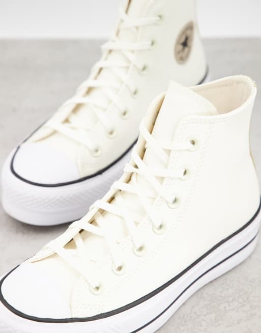 Zapatillas de deporte hi top color blanco hueso de cuero Chuck Taylor Hi de Converse