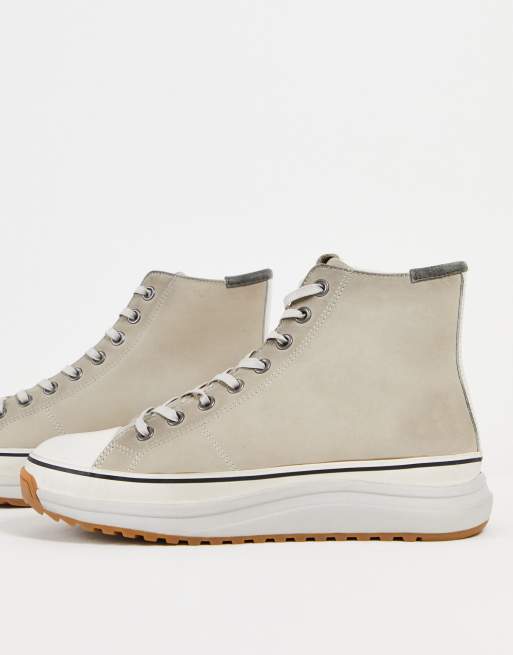 Zapatillas de deporte hi-top color piedra con cordones de cuero Blakely de AllSaints