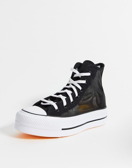 Zapatillas de deporte hi top con plataforma de malla en negro exclusivas Chuck Taylor Lift de Converse