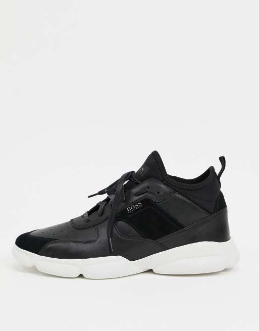 Zapatillas de deporte hi-top de cuero color negro con suela a contraste de Boss