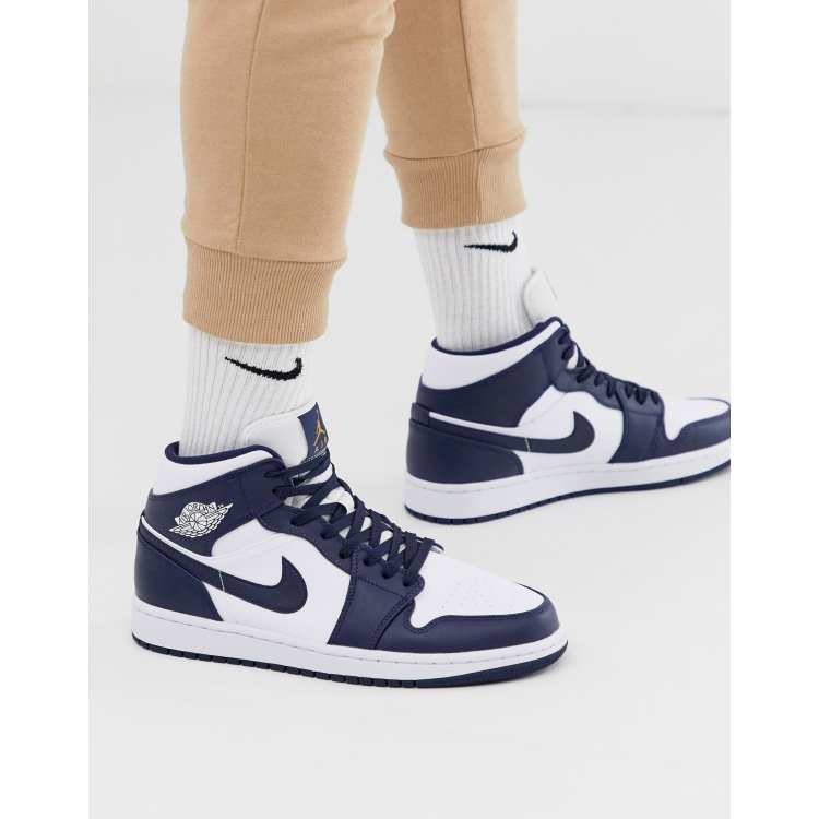 Vientre taiko Pack para poner Dominante Zapatillas de deporte hi-top en azul marino y blanco Air Jordan 1 de Nike  Jordan | ASOS