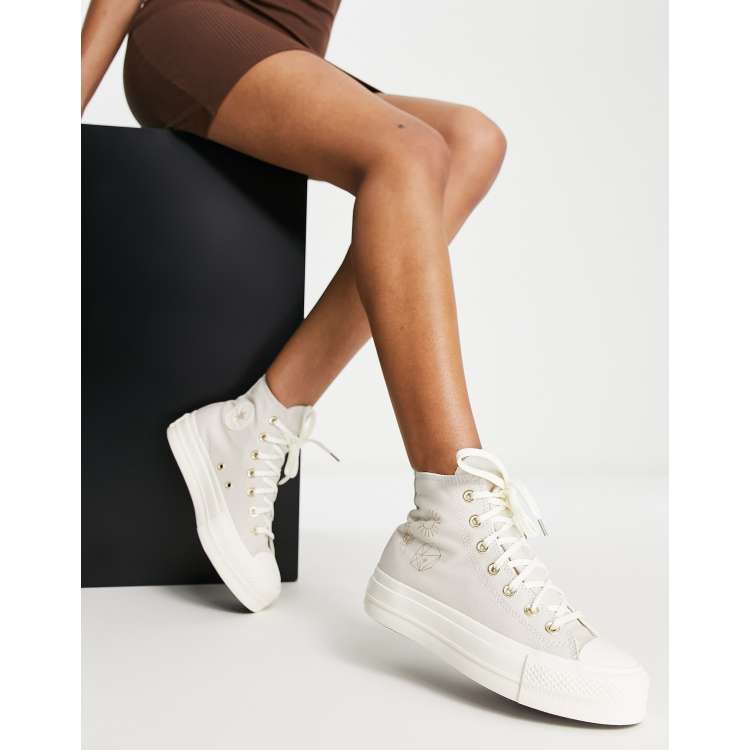 Zapatillas de deporte hi top gris claro con plataforma y detalle dorado Chuck Taylor Lift Hi de Converse