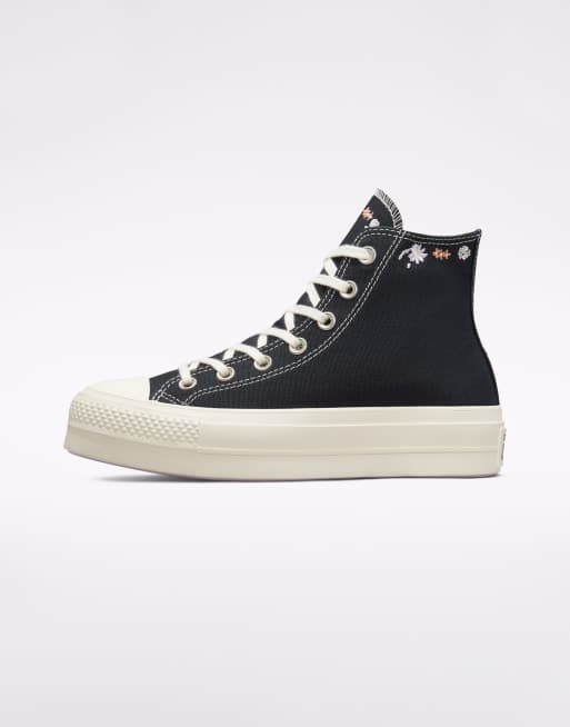 resumen Destructivo trabajador Zapatillas de deporte hi-top negras con plataforma y detalle de flores  bordadas Chuck Taylor Lift Things Hi to Grow de Converse | ASOS