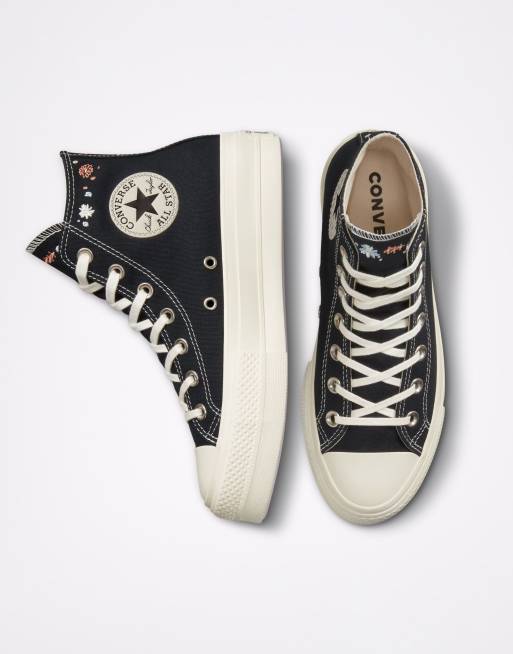 resumen Destructivo trabajador Zapatillas de deporte hi-top negras con plataforma y detalle de flores  bordadas Chuck Taylor Lift Things Hi to Grow de Converse | ASOS