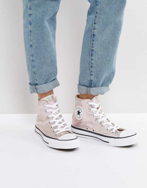 Zapatillas de deporte hi top rosadas con acabado metalizado Chuck Taylor All Star de Converse