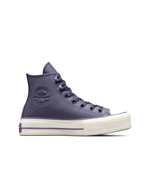 Zapatillas de deporte moradas con plataforma para el mal tiempo de cuero Chuck Taylor All Star Lift Hi de Converse