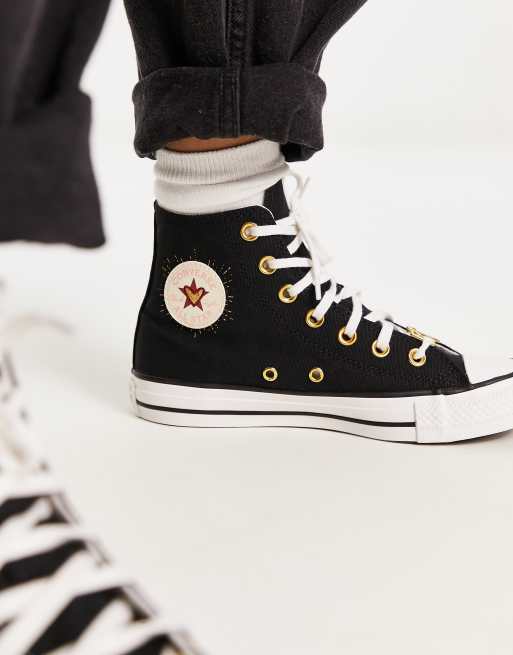 Zapatillas de deporte negras con bordado de coraz n Chuck Taylor All Star Hi Hearts de Converse