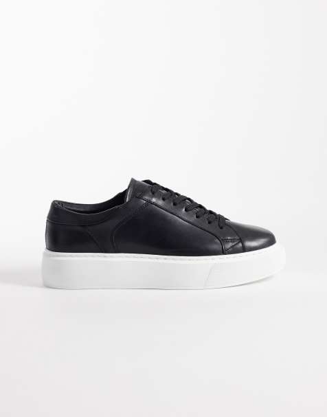 Zapatillas de deporte negras con cordones de cuero premium elaboradas en Portugal de ASOS COLLECTIVE - view 1
