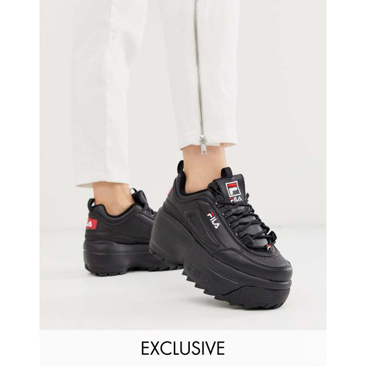 Arthur Conan Doyle Dependiente Catástrofe Zapatillas de deporte negras con cuña y plataforma Disruptor II exclusivas  en ASOS de Fila | ASOS