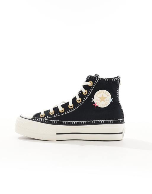 Zapatillas de deporte negras con detalle de punto de cruz Chuck Taylor All Star Lift Hi de Converse