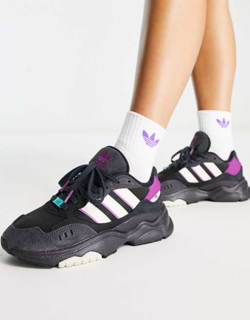 Zapatillas de deporte negras con detalles morados Retropy F90 de adidas | ASOS