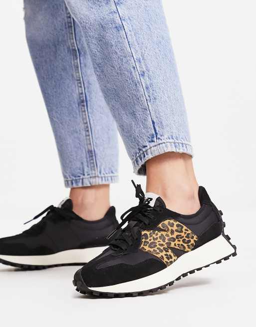 Zapatillas de deporte negras con estampado de leopardo 327 de New Balance