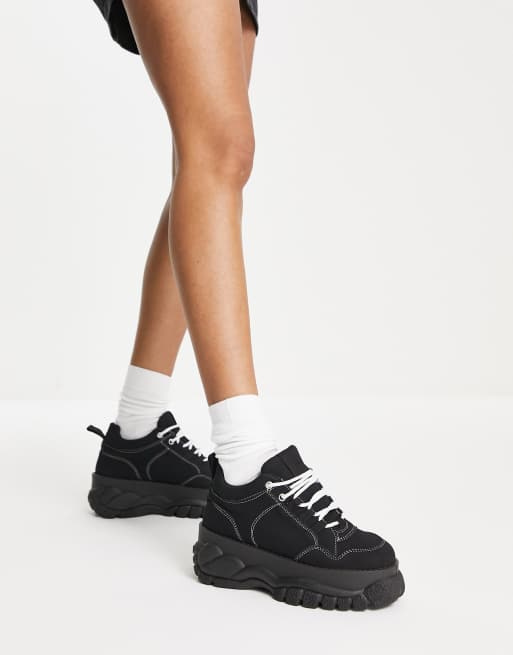 Zapatillas de deporte negras con plataforma plana gruesa Defy de ASOS DESIGN