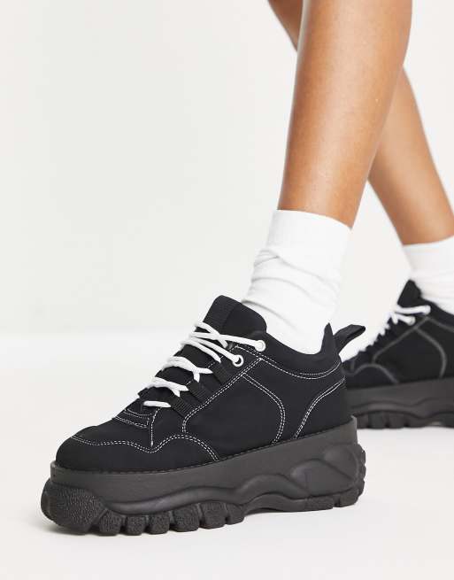 Zapatillas de deporte negras con plataforma plana gruesa Defy de ASOS DESIGN