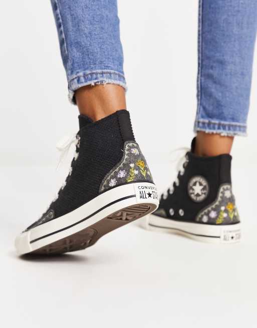 Zapatillas de deporte negras hi-top con bordados florales Chuck Taylor All Star Hi de | ASOS