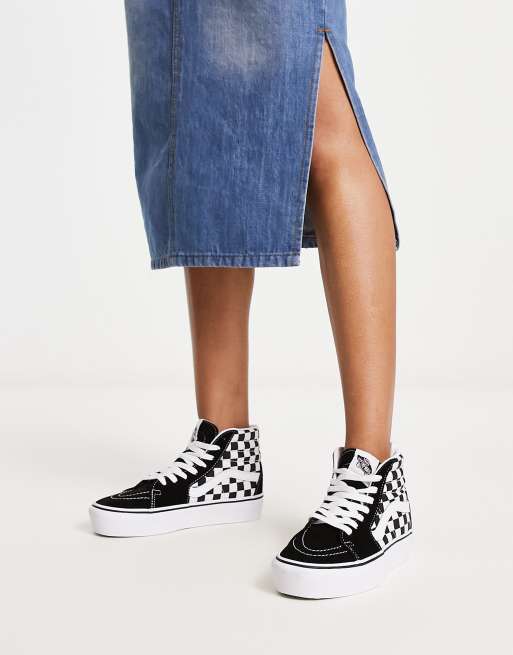 Zapatillas de deporte negras y blancas a cuadros dameros con plataforma SK8 Hi Platforms 2.0 de Vans