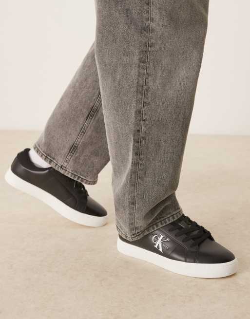 Zapatillas de deporte negras y blancas clásicas con suela cupsole de cuero de Calvin Klein Jeans