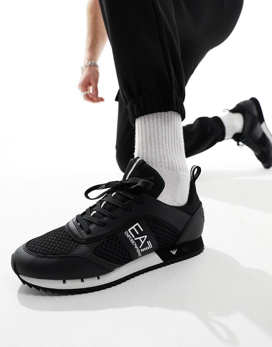 zapatillas de deporte negras y blancas con logo de mezcla de malla de armani ea7-negro